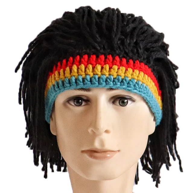 2024 Custom cross-border fashion wig hair hat reggae dreadlocks men Europe and America warm knitting funny head set
