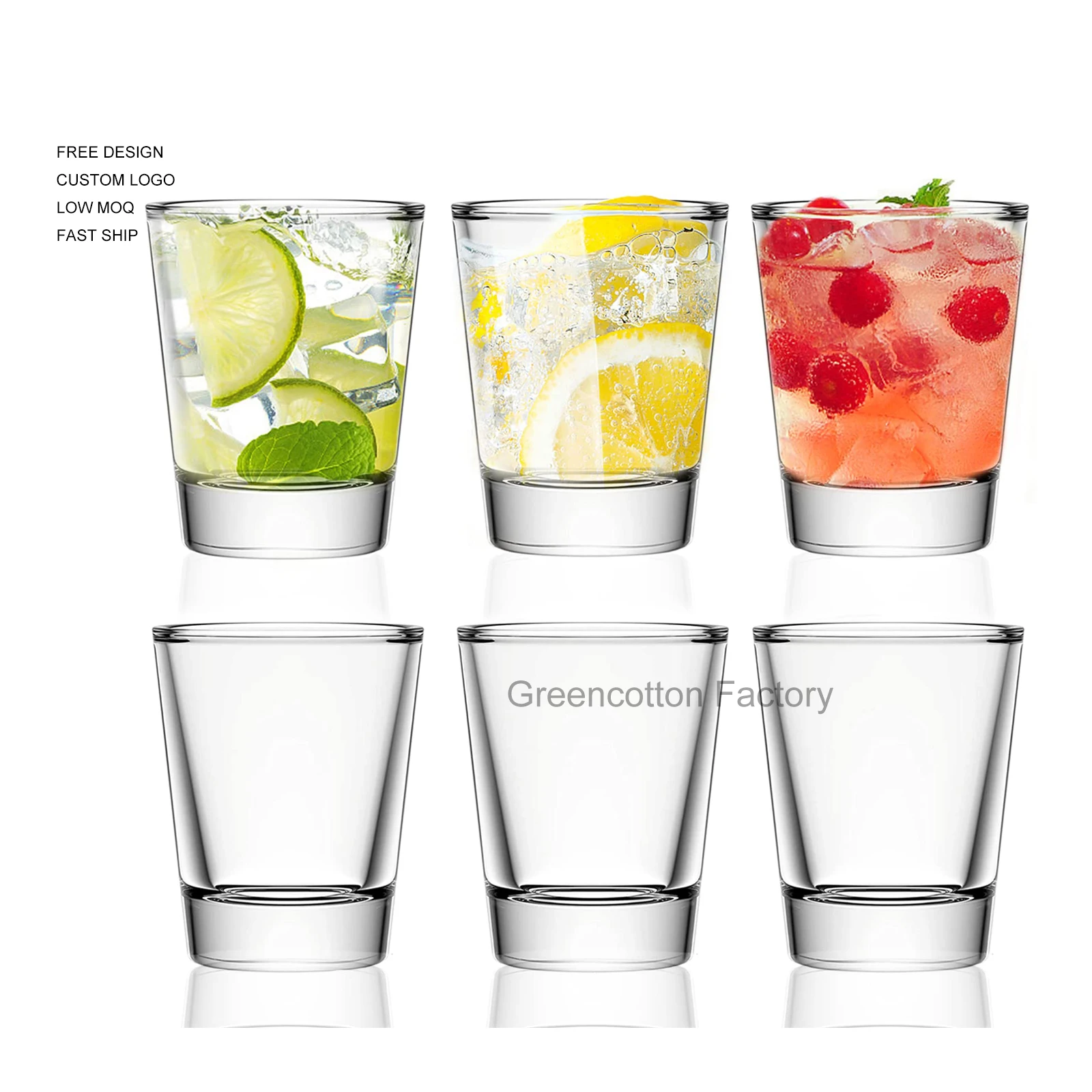 Custom Logo Shot Glasses with Heavy Base 2 oz Clear Small Shot Glass for Vodka Whiskey Tequila Espressos Spirits & Liquors