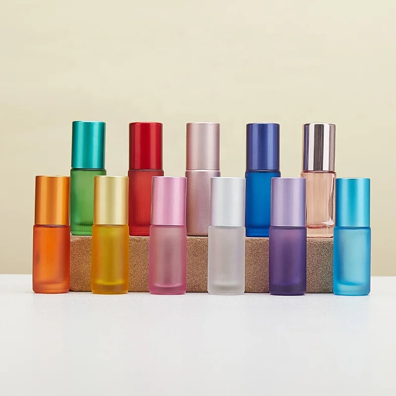 Wholesale 5 10 ml heavy wall thick bottom perfume black bottle red green roller glass bottle for essential oil