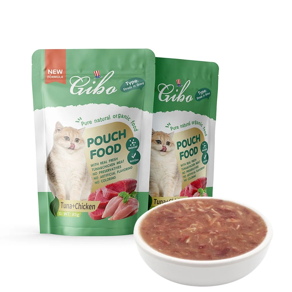GIBO высокие белковые кошачьи закуски влажный кошачий корм с курицей и соусом из морепродуктов домашние сделано в Китае