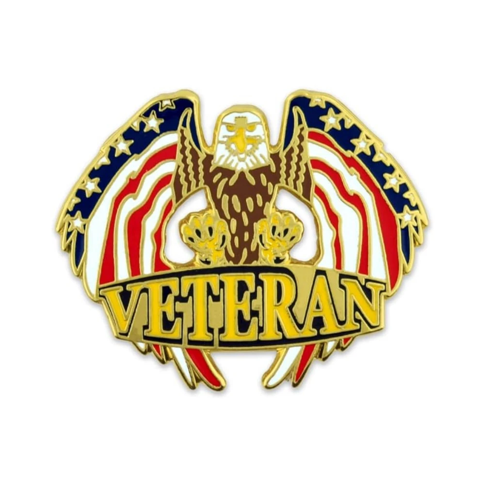 Custom Wings Veteran Eagle Gold Plated Enamel Aviation Wings Pin with Secure Clutch Back
