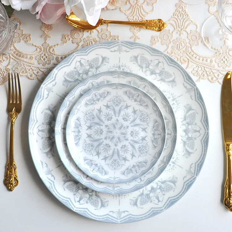 Wedding decoration grey ceramic dinner plates bone china dinner set tableware manufacturer