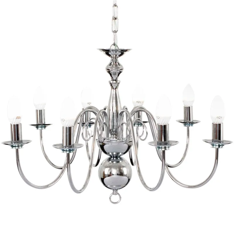 retro vintage 8-Light Polished Brass Chandelier Hanging Candle Lamp Ceiling Fixture Gold Chain NS-120222