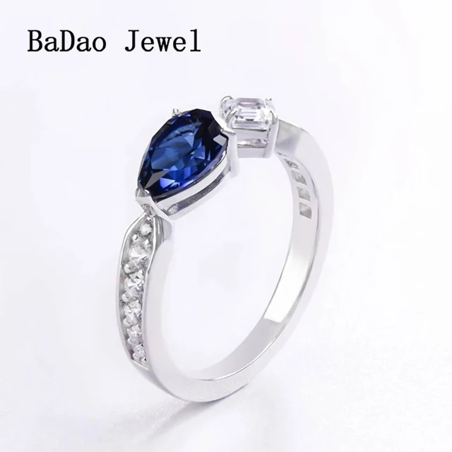 Fashion Sapphire Blue Stone Ring Jewelry Women 925 Silver Engagement Wedding Water Drop Ring