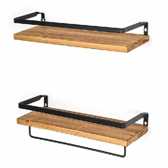 
Wooden Floating Shelves Wall Mounted Storage Shelves for Kitchen, Shelf Wall Decor for Living Bathroom,Set of 2 Carbonized Black 