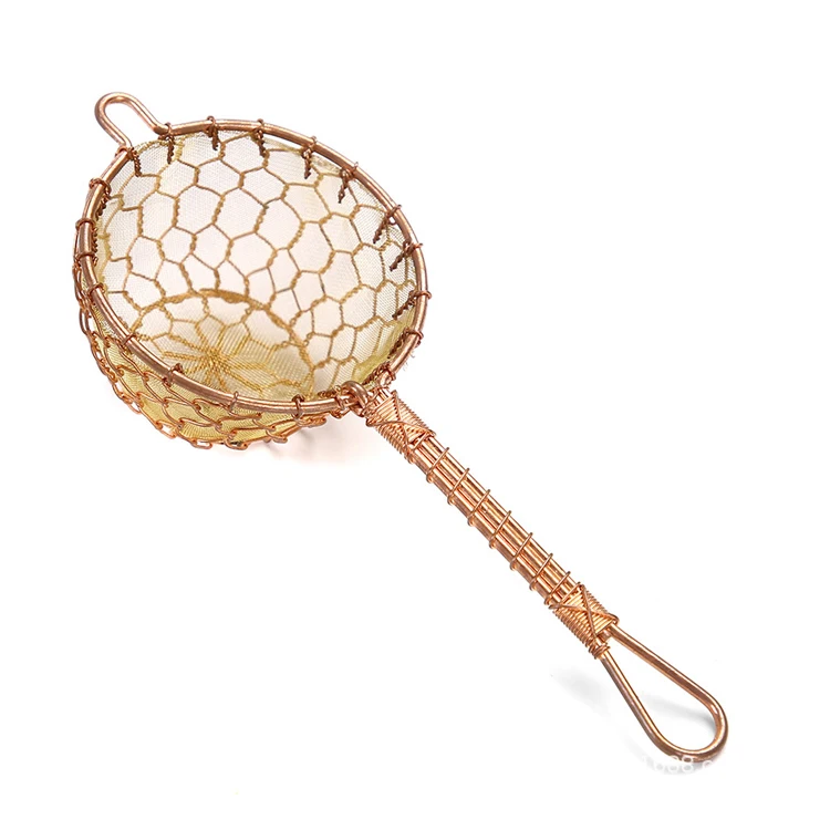 Reusable Handmade Knit Weave 100% Pure Copper Tea Strainer Filter with Long Handle for Loose Leaf Tea