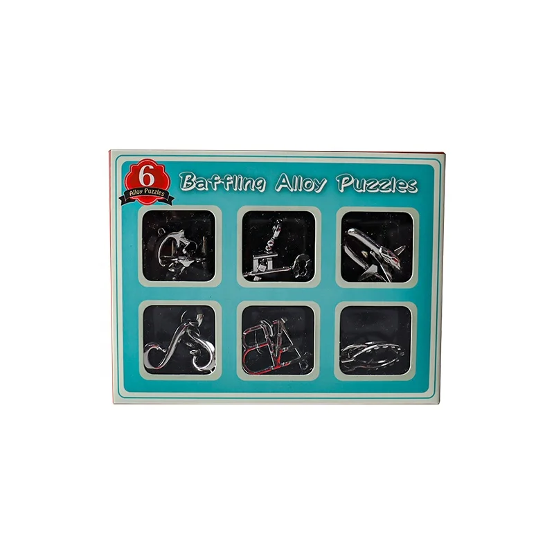 C01002 6pcs alloy keychain puzzles brain toys Set of 6 mini cast puzzles brain games kids toys metal brain teaser