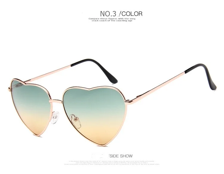 Wholesale heart shape sun glasses metal frame ladies eyewear