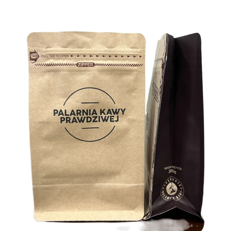 coffee bag unsealed with side gusset adhesive tin tie degassing air release valve onyx kraft zip and easy tear zipper 16oz