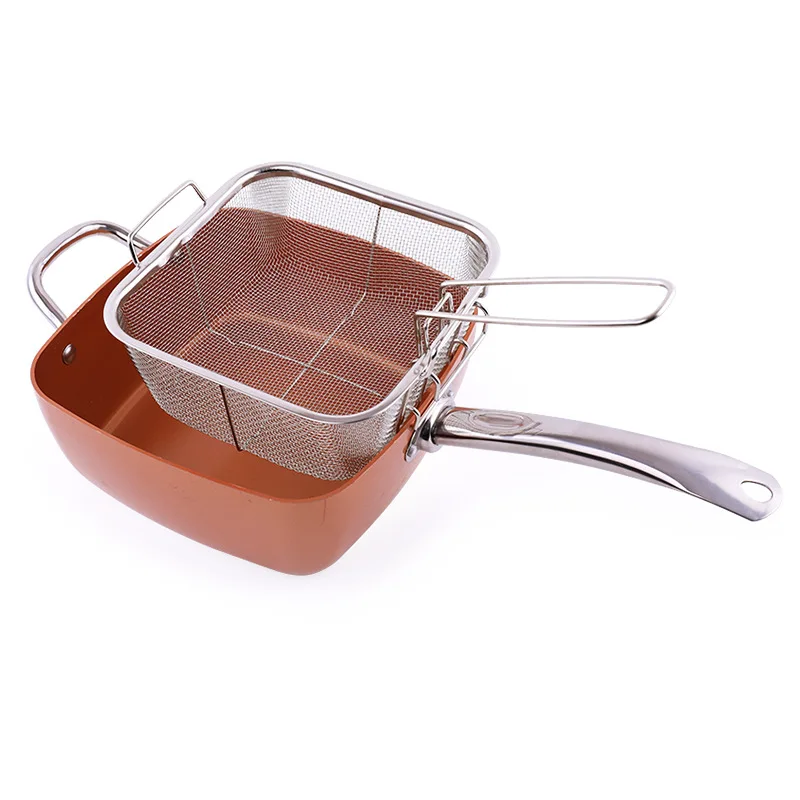 4 pcs/set Frying Pan Copper Cookware Ceramic Induction Skillet Induction Nonstick Cooking Oven & Dishwasher Safe Square Pot Set