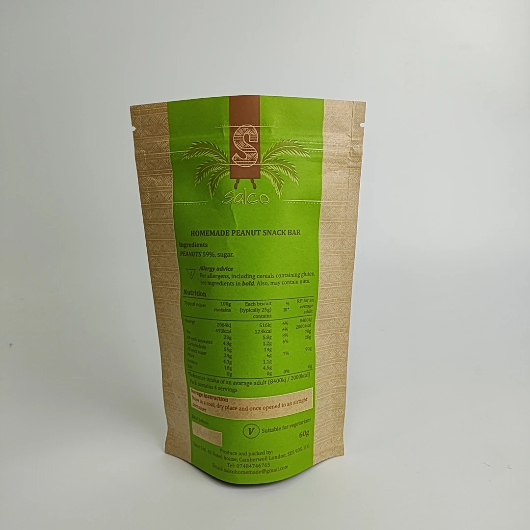 Wholesalers zipper kraft paper bag with window stand up peanut snack packaging bag