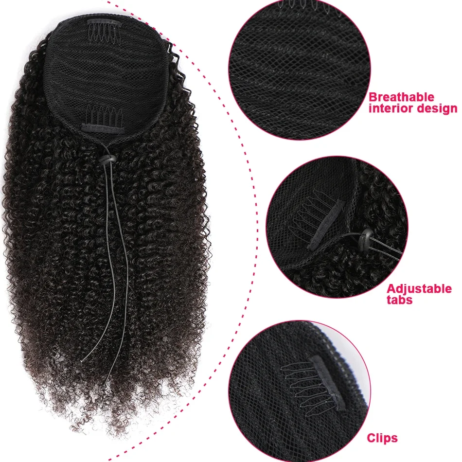 Raw Vietnamese Hair Kinky Curly Ponytail Drawstring Natural Color For Black Women Wholesale Human Hair Drawstring Ponytail