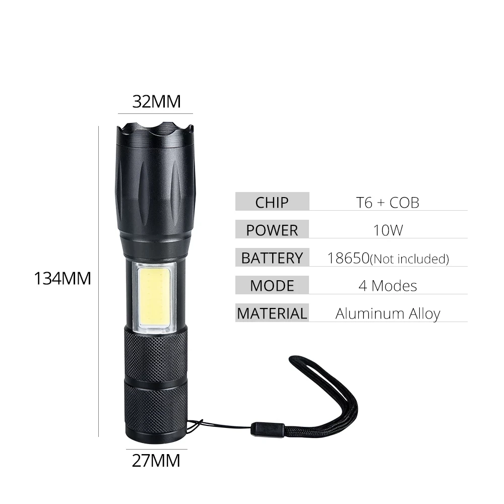 Mini COB LED Flashlight T6 Lanternas Led Torch Flash light Waterproof 4 Modes Portable Torcia Lights for Camping Outdoor