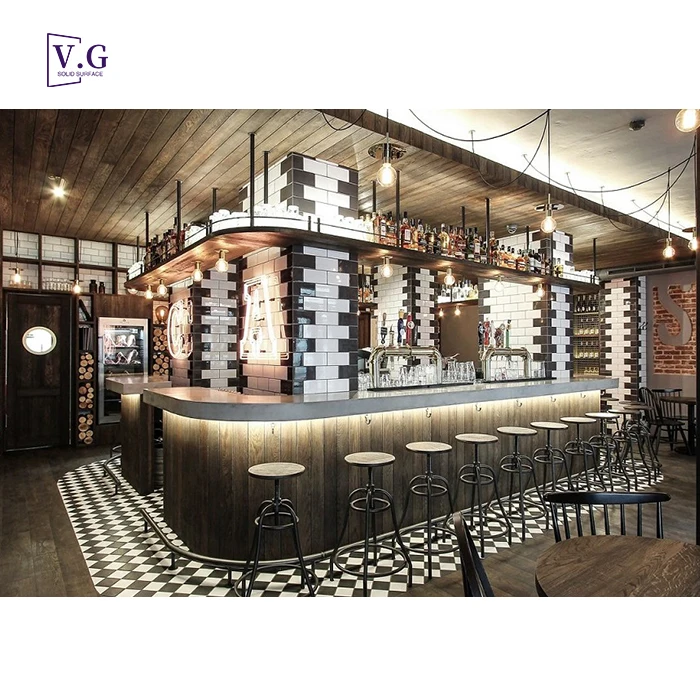 Stone Bar Design Ideas Bespoke Solid Surface Countertop Wood Body Restaurant Bar Counter Set