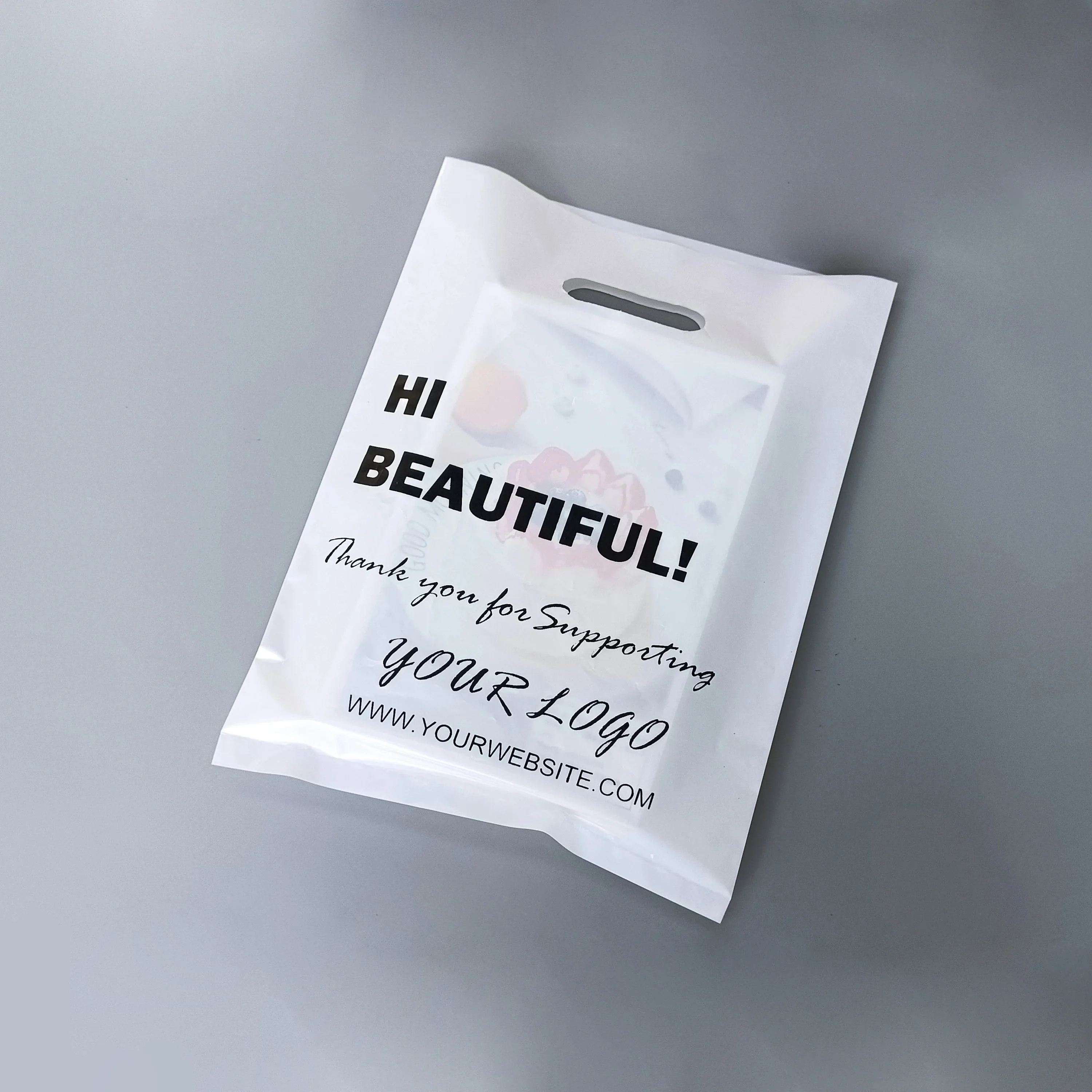 Custom logo printed black thank you die cut handle carry shopping packaging bags for boutique retail shopping plastic bag