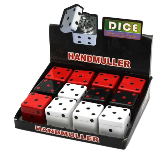 2024 new style customized logo wholesale creative dice shape diameter 40mm 3-layer zinc alloy smoke grinder tobacco grinder