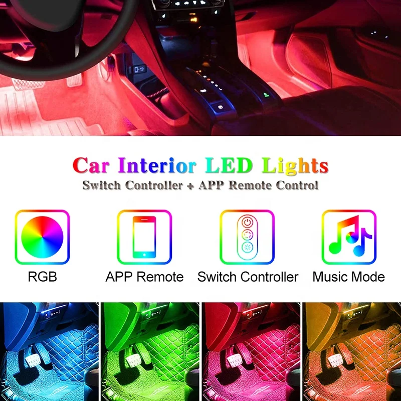 OVOVS другие аксессуары для автомобильных фар 4 шт. 12 В RGB синий-зубчатый контроль Автомобильная внутренняя светодиодная полоса освещения Ford Focus Mercedes-Benz