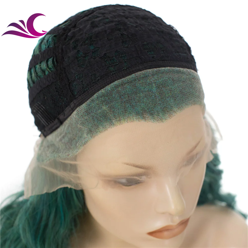 Celebrity Wholesale Anime Cosplay Wigs Dark Green Colour Heat Resistant Lace Synthetic Curly Hair Lace Wigs for Drag Queen