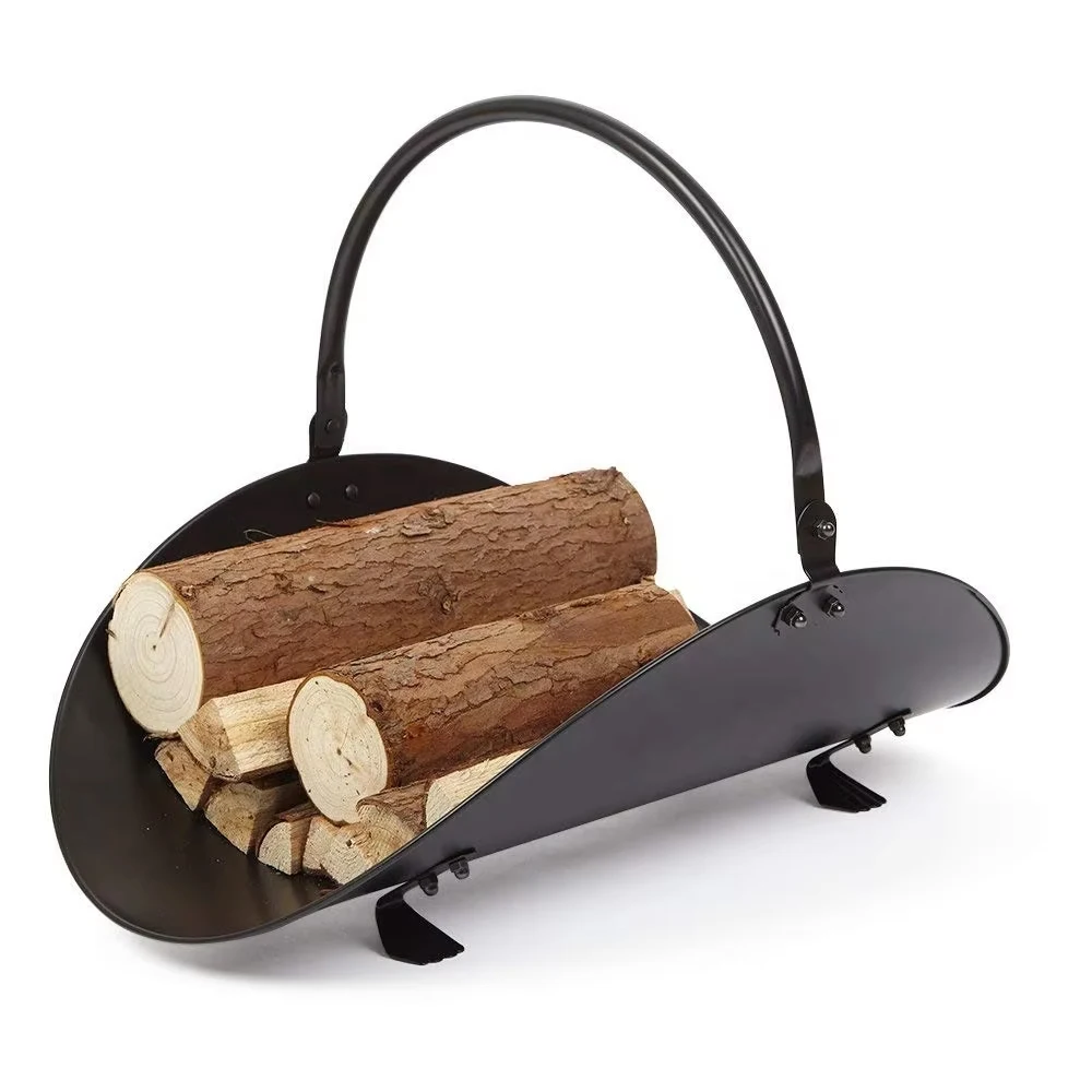 Metal Indoor Black Fireplace Log Holder, Firewood Basket, Large Fireplace Wood Cradle