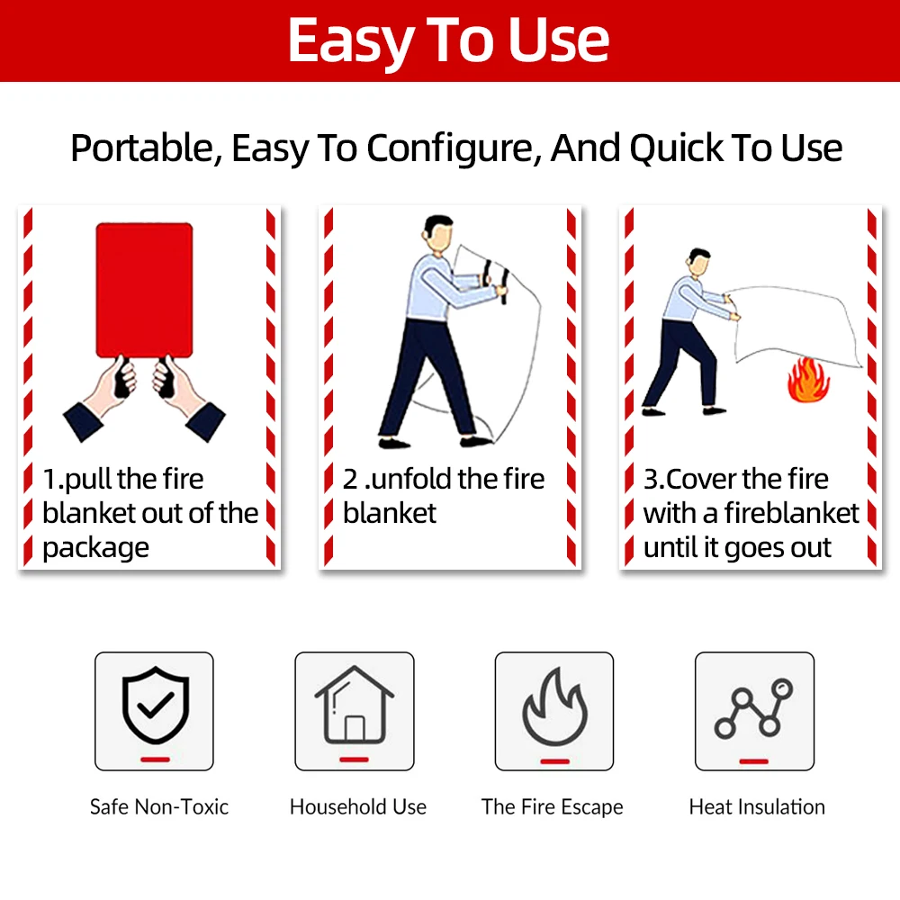 EN1869 2019 1.2m X 1.2m emergency safety fiberglass fire blanket roll