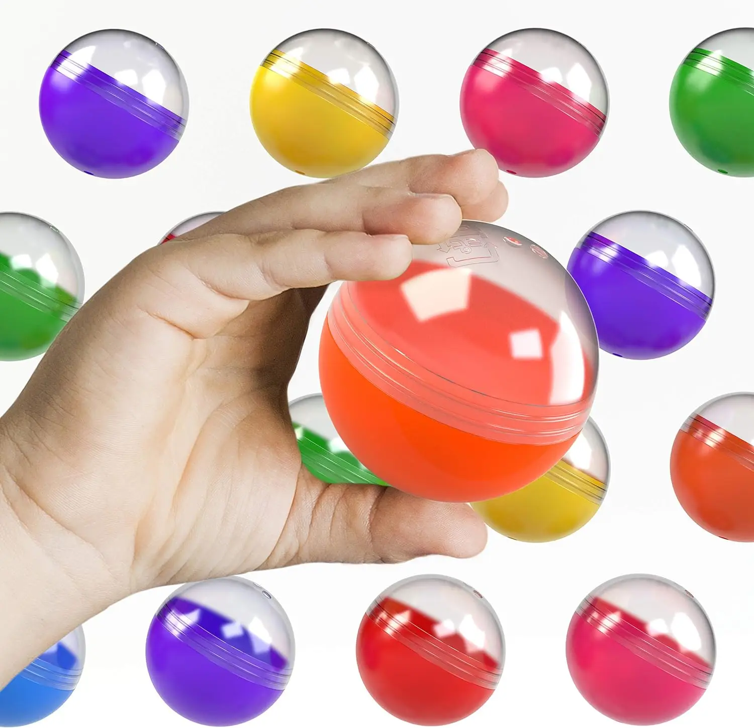 2 inch Bulk Colorful Capsule Empty Clear-Colored Round Capsules for Toy Gumball Machines Plastic Containers Surprise for Kids