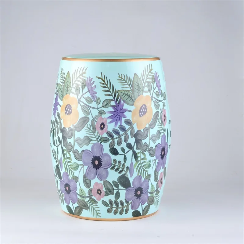 
 Chinese traditional glaze ceramic chair flower decal garden drum stool for outdoor balcony  