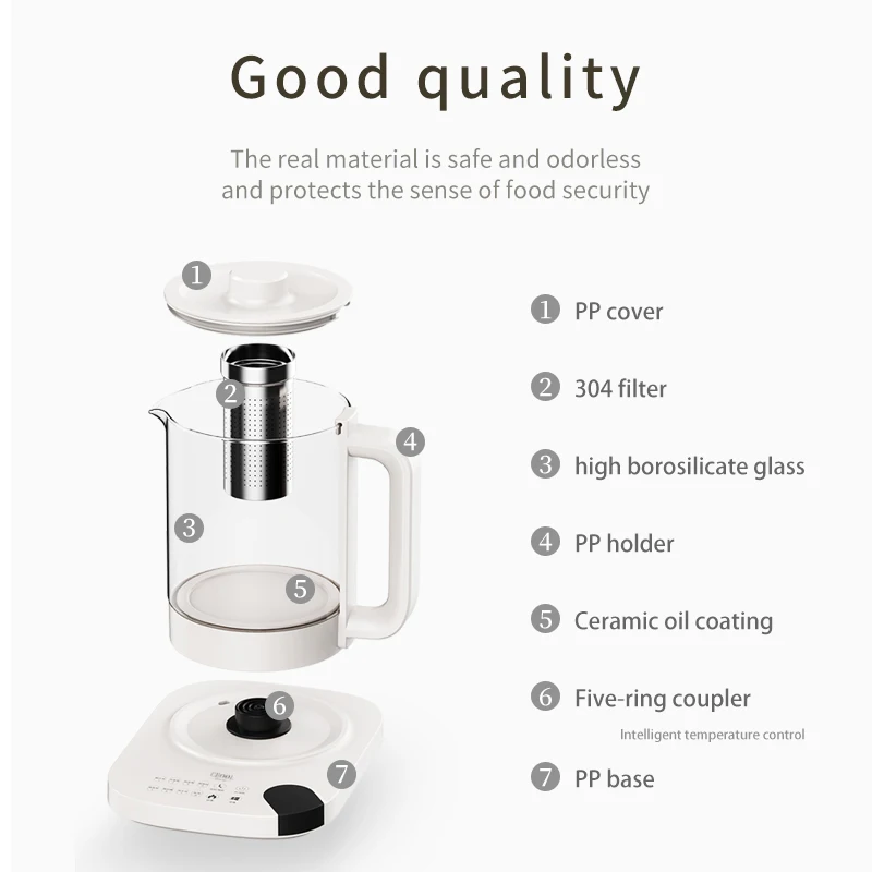 Ceool Boil Dry Protection and Auto Shut-off Water Flower Tea Coffee Pot Glass Health Preserving Pot Cup Smart Electric Kettle