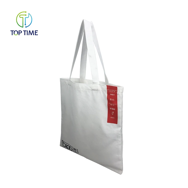 Custom logo printed 12oz white color cotton canvas makeup tote bags