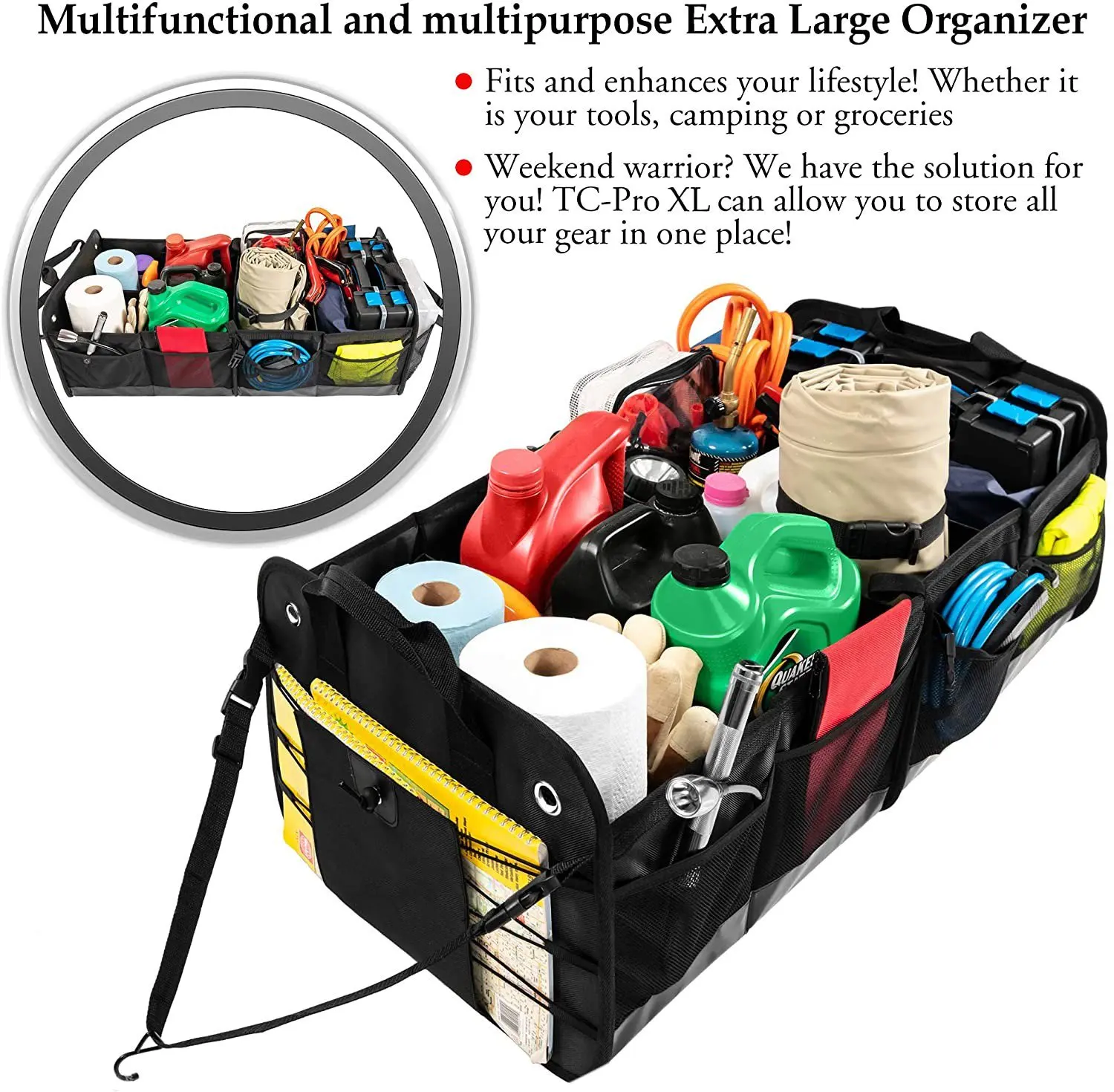 BSCI Factory Premium SUV Truck Organizer Multi-Compartment Auto Car Trunk Storage Bag Collapsible Portable Anti-Skid Car Seat