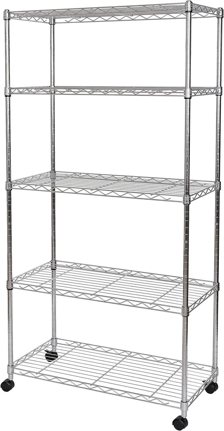Wire Shelving Adjustable Storage Shelves Steel Wire Rack 180 cm Metal 5 tires Shelf with wheels