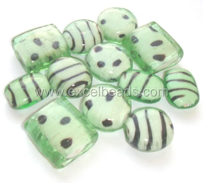
White Heart Glass Beads Striped and dotted beads - Hand made Lamp Work Glass Beads 