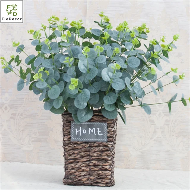 Artificial Money Leaves Plastic 4 Branch Eucalyptus Leaves Home Festival Wedding Party Decoration