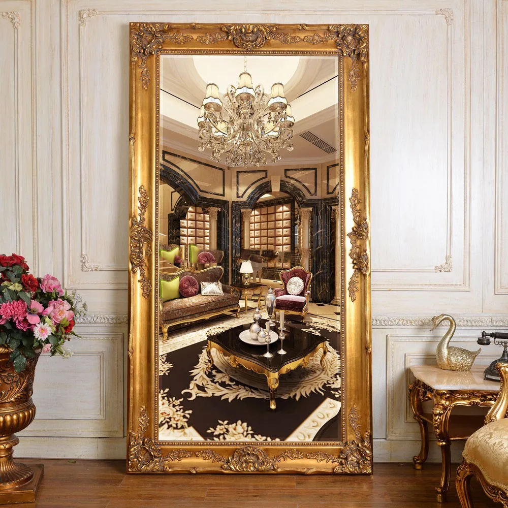 Solid wood+ gypsum embossed framed customized  antique baroque mirror