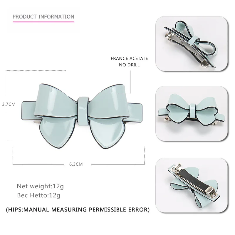 HONEY 6.3CM Small Bow Hair Barrette 7Colors Candy Colors Hair Barrette Clip Cellulose Acetate Bow Hair Clip for Women