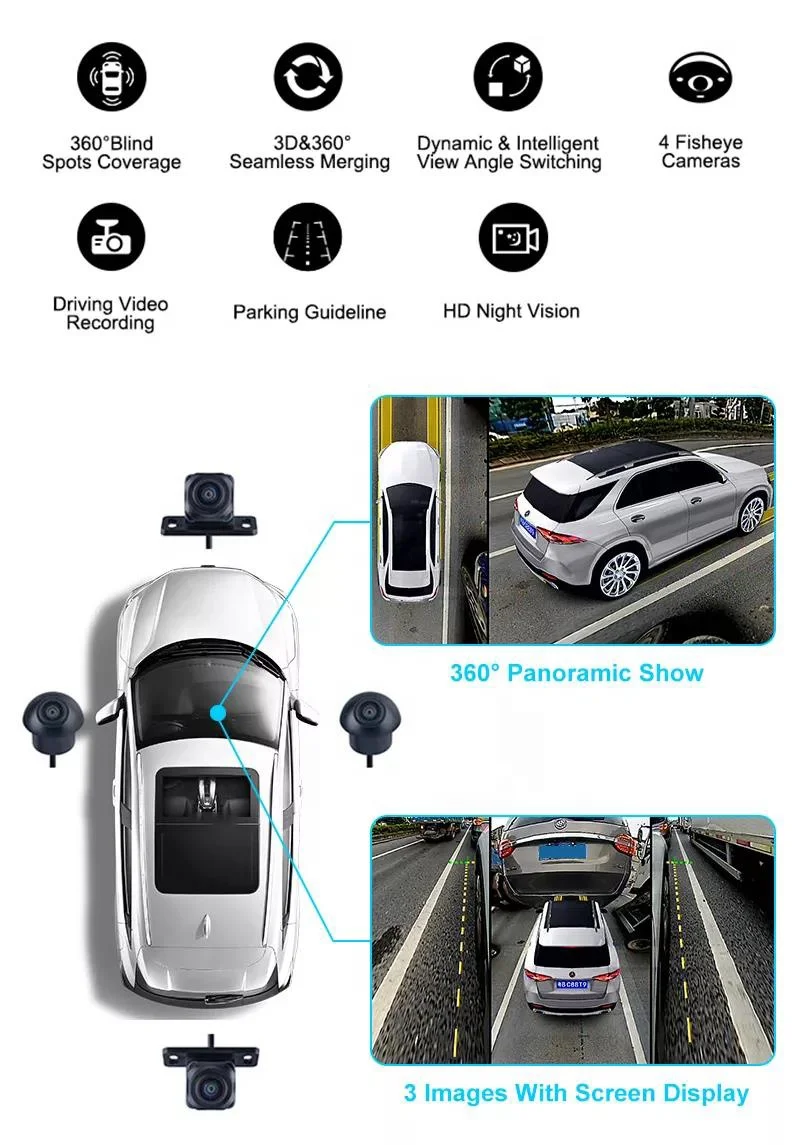360 car camera Cable Bird View Camera Car 360 Degree Camera Cable Universal Car Reversing Aid Panoramic 3D HD 1080p 360