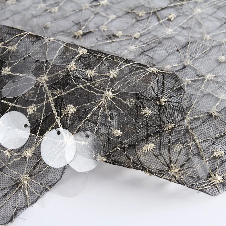 Vintage design textiles net tulle sequin fabric luxury large sequin fabric