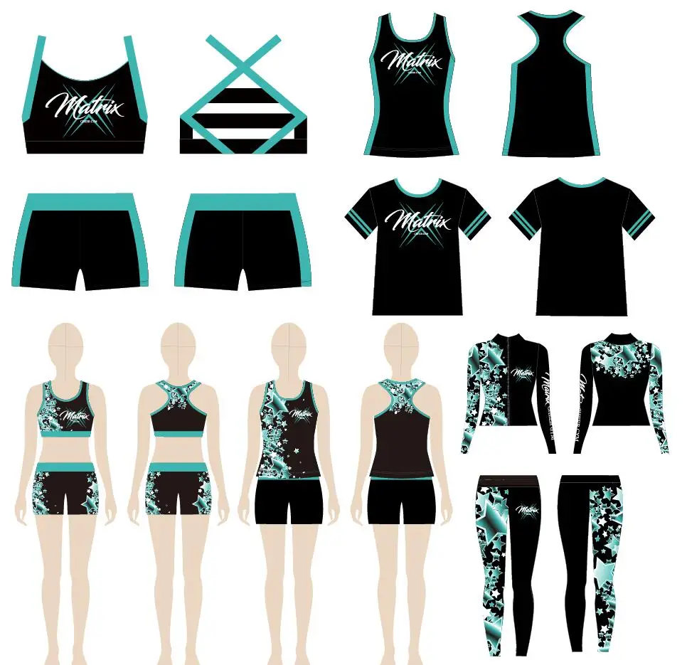 Custom kids cheer dance studio sublimation practice wear sets