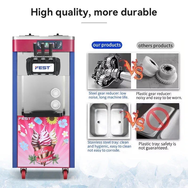 FEST Factory Direct Sell Ice Cream Machine Multi-functional Dual Motor Stainless Steel  Commercial Soft Ice Cream Maker