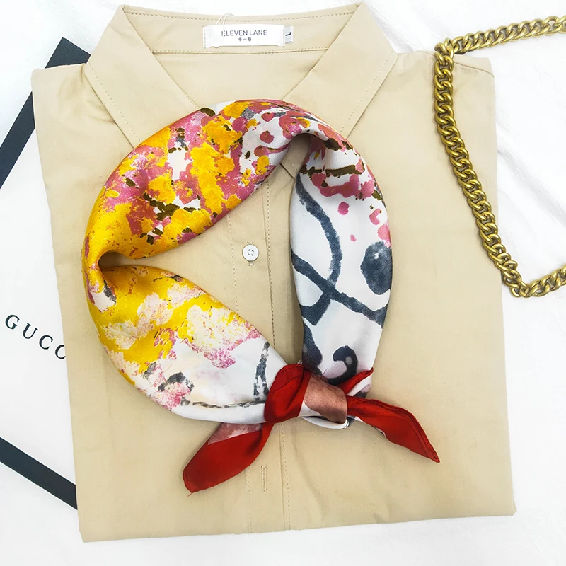 Scarves Mens and Womens Fashion Foulard Custom Printed Square Satin Headscarf