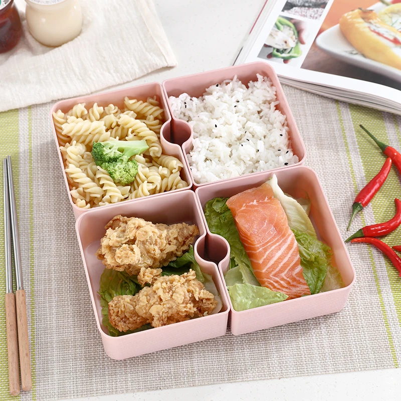 Food Safety  Reusable Four Compartment Stackable Microwave Plastic Silicone Food with Lid  lunch box