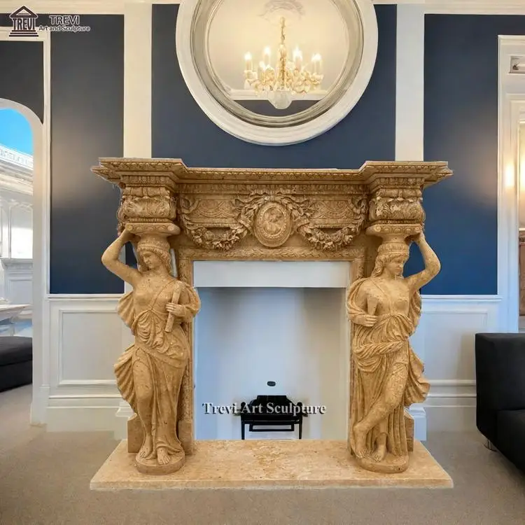 Italian Popular Designs Natural Yellow Stone Marble Statuary Fireplace
