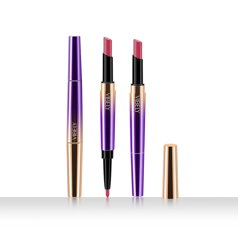 16 Colors Purple Glitter Double Head Lip Makeup Lipstick Long Lasting Matte Waterproof Lip Liner Lipstick Private Label