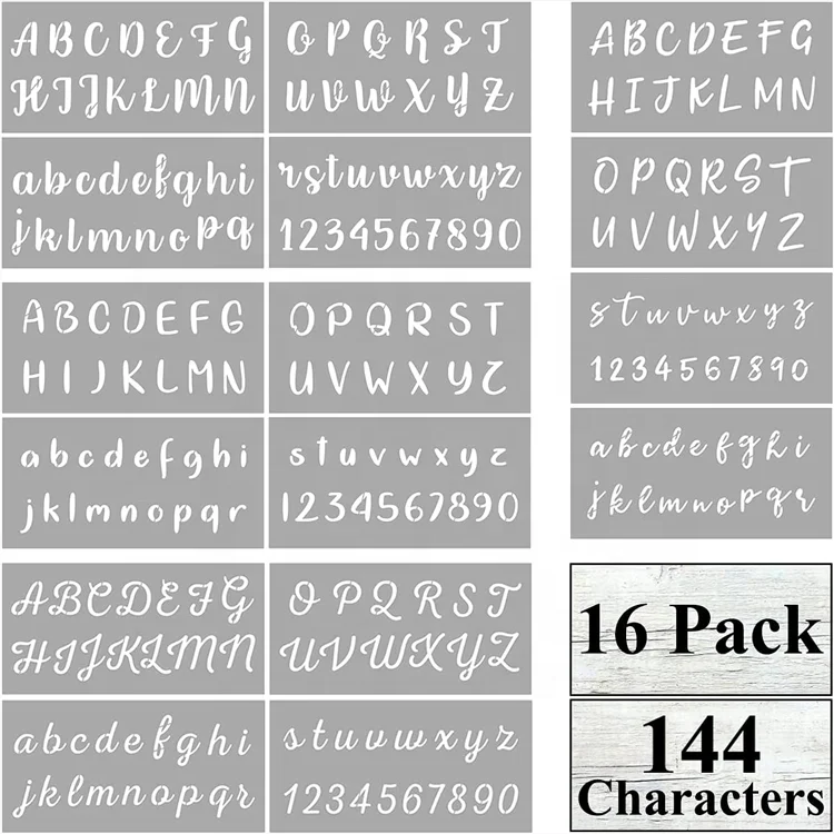 16 Pack Letter Number Stencil, Letter Templates for Wood, Cakes, Cookies and Craft Painting