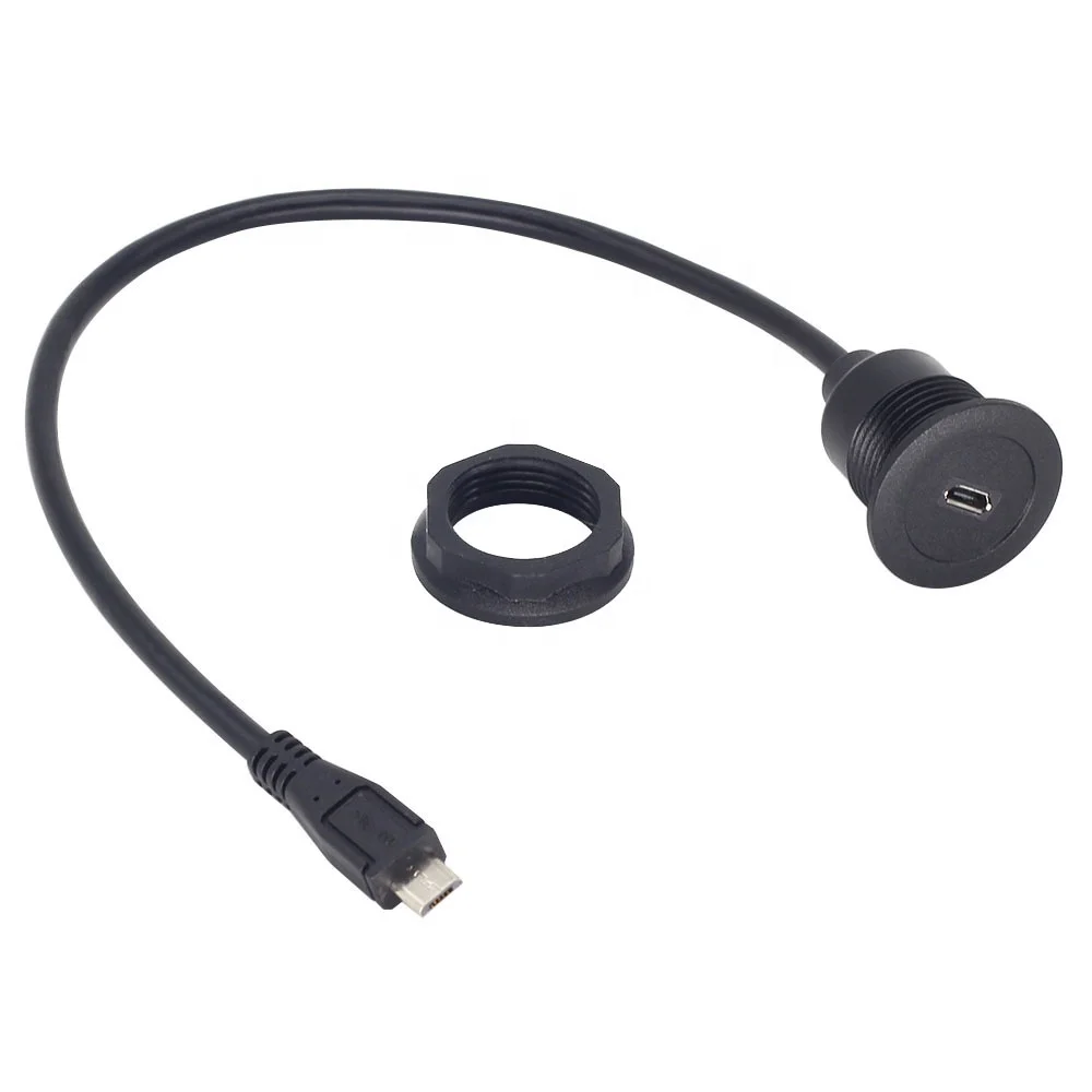 Flush mount Micro USB Male to Female cable with thread Lock Panel mount Micro B Extension cable