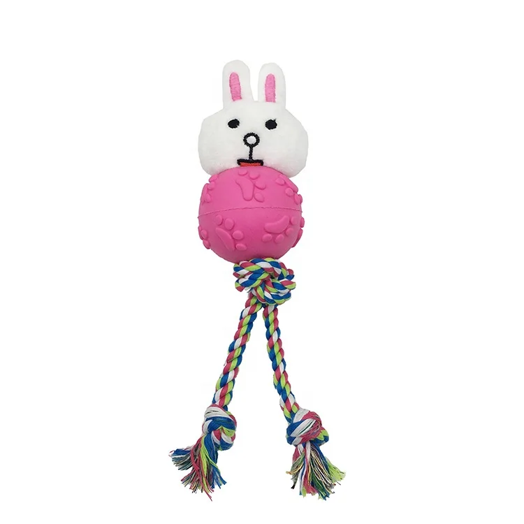 Cute Rabbit Plush Toy for Puppy TPR  Ball Cotton Rope Squeaky Dog Chew Toy