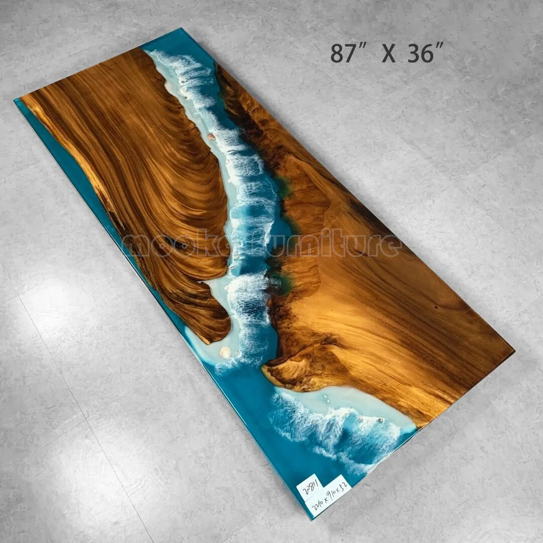 Готовый к работе современный дизайн речной обеденный стол с живым краем эпоксидный