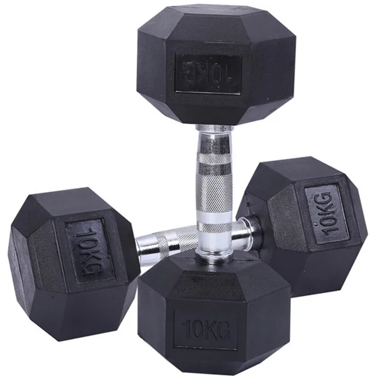 Custom Gym Equipment Black LB Rubber Coated Hex Dumbbell For Power Training