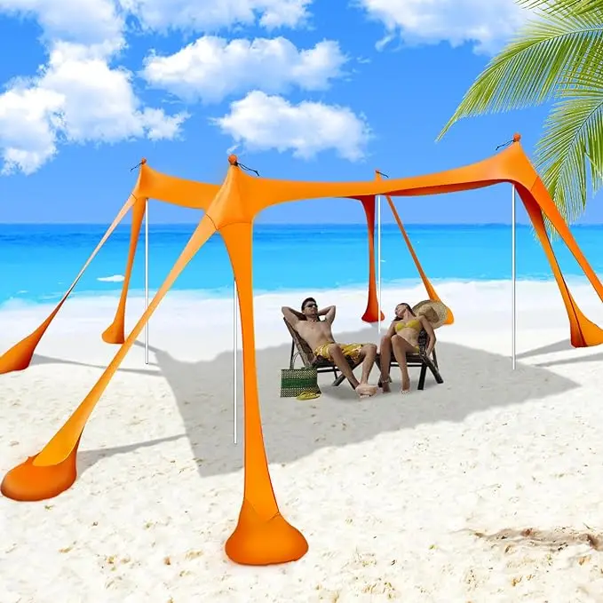 Beach Sun Shelter  tent UPF50+ with 8 Sandbags, Sand Shovels, Ground Pegs & Stability Poles