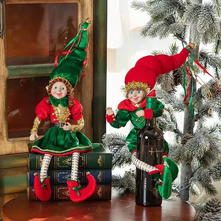 SOTE New Christmas Elves Stuffed Toys Indoor Set of Boy and Girl Bendable Elf Fairy Christmas Tree Ornaments