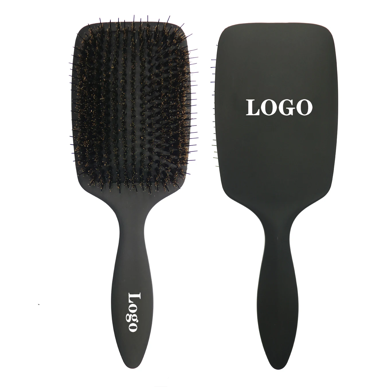 Custom Private Label Detangling Hair Square Paddle Brush Rubber Cushion Nylon Mix Boar Bristle Extension Hair Brush For Wig Hair